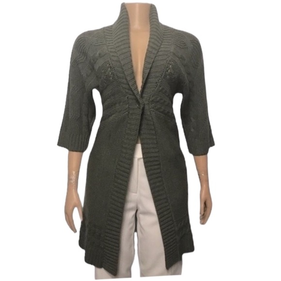Sonoma Cardigan Cable knit Olive Green shawl collar longline chunky size S - Picture 1 of 13